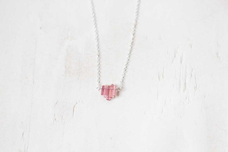 Tiny Pink Tourmaline Crystal Necklace on Sterling Silver, Oxidized Silver or Rose Gold Filled Chain, Delicate Raw Tourmaline Jewelry image 6