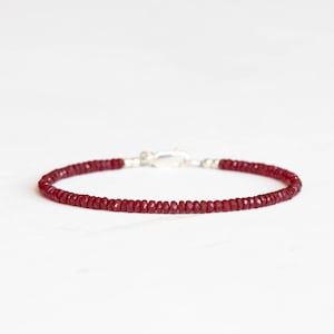 Dainty Ruby Bracelet, Genuine July Birthstone Beaded Jewelry