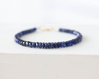 Blauer Kyanit Armband, Echter Edelstein Schmuck mit Rosegold Fill oder Sterling Silber