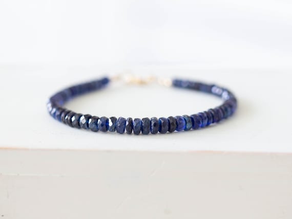 Blue Kyanite Bracelet, Genuine Gemstone Jewelry with Rose Gold Fill or Sterling Silver