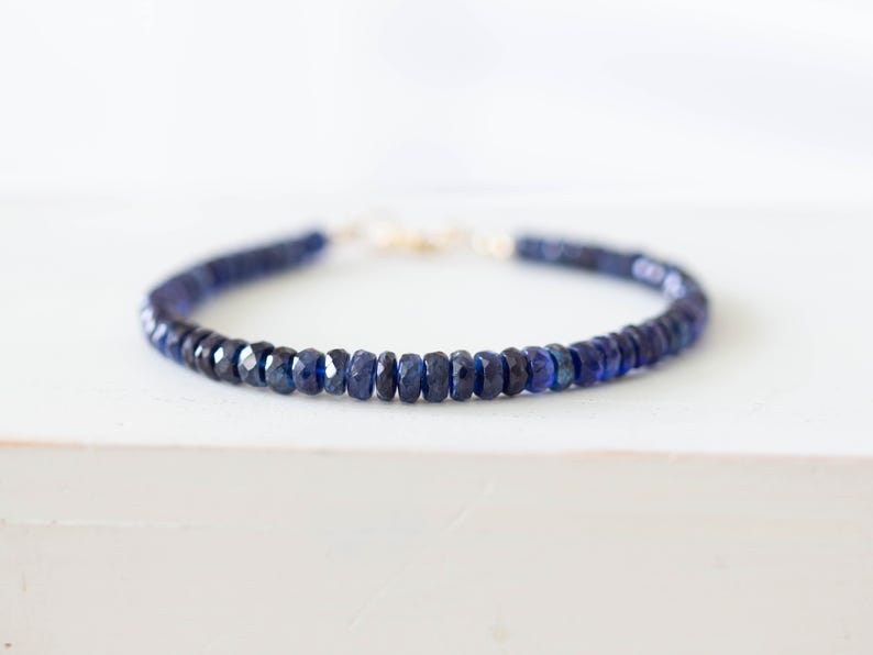 Blue Kyanite Bracelet, Genuine Gemstone Jewelry with Rose Gold Fill or Sterling Silver image 1
