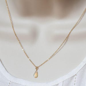 Tiny Opal Pendant on Rose Gold Filled, Oxidized Sterling or Sterling Silver Chain, Delicate Welo Opal Necklace, Genuine Opal Layering image 7