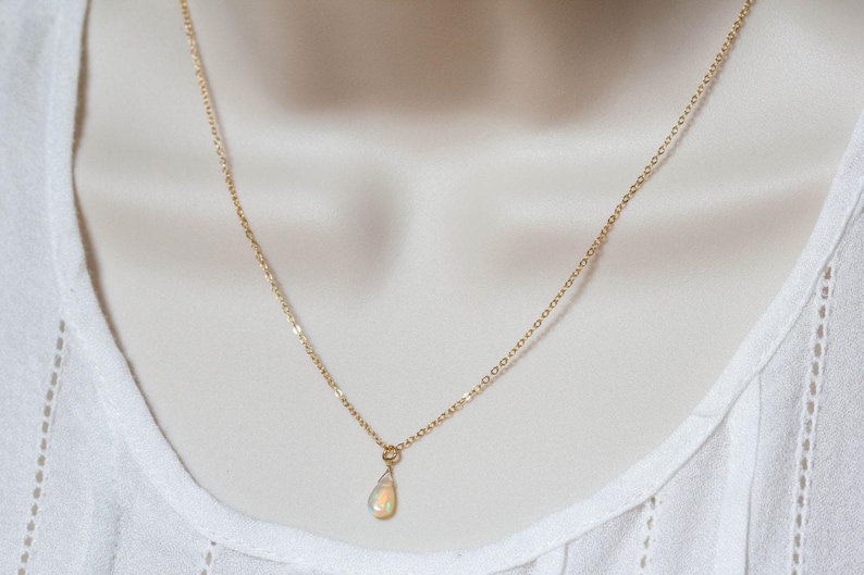 Tiny Opal Pendant on Rose Gold Filled, Oxidized Sterling or Sterling Silver Chain, Delicate Welo Opal Necklace, Genuine Opal Layering image 7