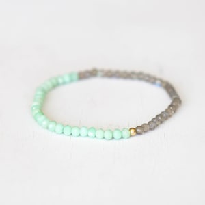 Chrysoprase and Labradorite Stretch Bracelet, Beaded Green Elastic Stacking Jewelry image 1
