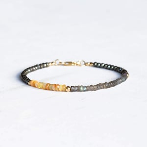 Opal, Pyrite & Labradorite Bracelet, Delicate Gemstone Beaded Bracelet, Labradorite Jewelry, Beaded Pyrite Bracelet, Multi Gemstone Stacking image 1