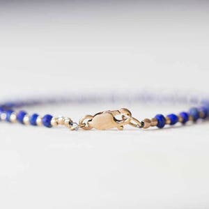 Lapis Bracelet with Rose Gold Fill or Sterling Silver, Stacking Layering Beaded Gemstone Jewelry, Lapis Lazuli Faceted Blue Gemstone image 6