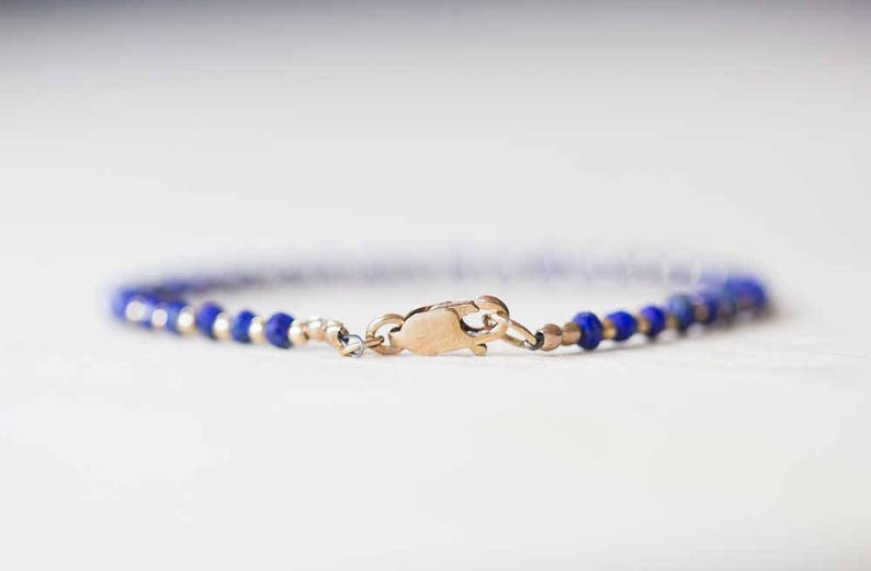 Lapis Bracelet with Rose Gold Fill or Sterling Silver, Stacking Layering Beaded Gemstone Jewelry, Lapis Lazuli Faceted Blue Gemstone image 6