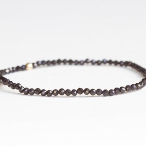 Dainty Dark Blue Sapphire Stretch Bracelet, Faceted Tiny Beaded Gemstone Jewelry, September Birthstone image 3