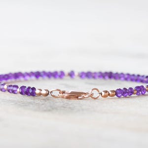 Amethyst Bracelet, Beaded February Birthstone Jewelry, Delicate Purple Gemstones, Sterling Silver or Rose Gold Filled image 3