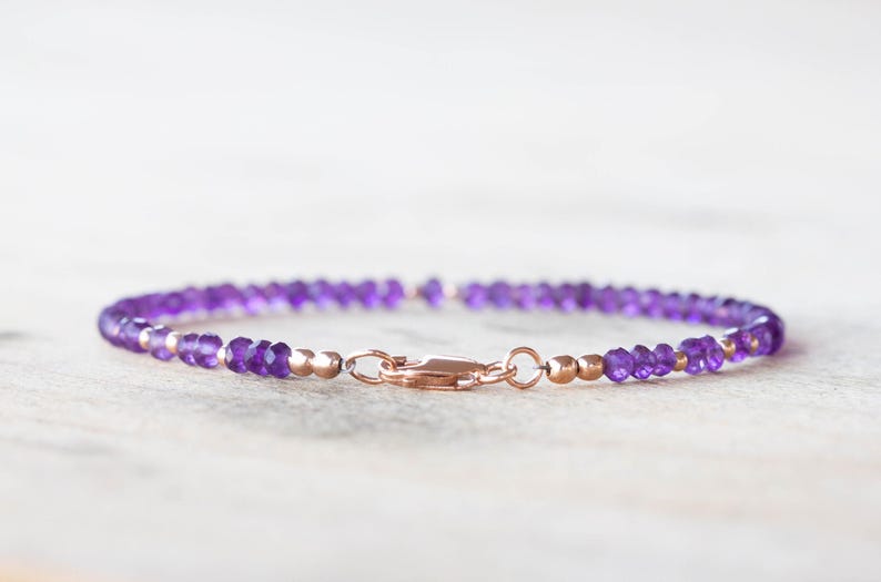 Amethyst Bracelet, Beaded February Birthstone Jewelry, Delicate Purple Gemstones, Sterling Silver or Rose Gold Filled image 3