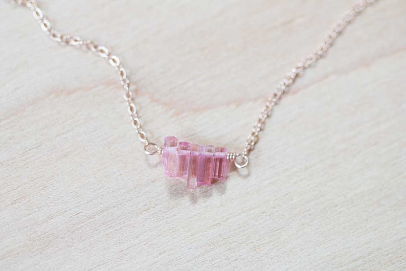 Tiny Pink Tourmaline Crystal Necklace on Sterling Silver, Oxidized Silver or Rose Gold Filled Chain, Delicate Raw Tourmaline Jewelry image 1