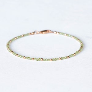 Peridot Bracelet with Rose Gold Fill or Sterling Silver, Ultra Dainty August Birthstone Jewelry