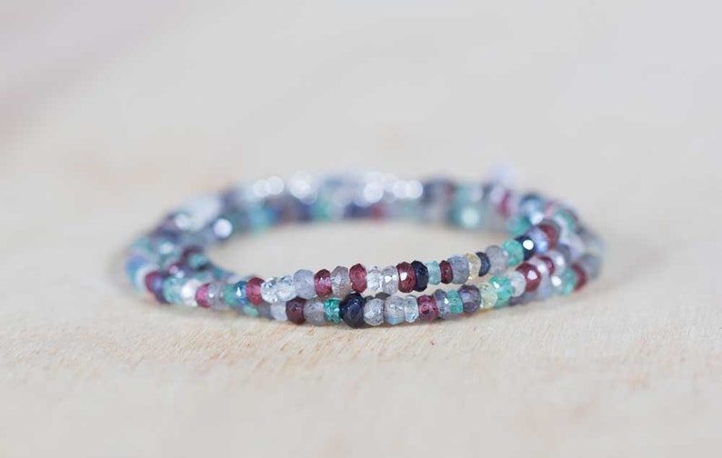 Multi Gemstone Beaded Necklace or Multi Wrap Bracelet, Rose Gold Filled or Sterling Silver Jewelry image 4