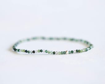 Moss Agate Stretch Bracelet, Ultra Delicate Beaded Gemstone Jewelry