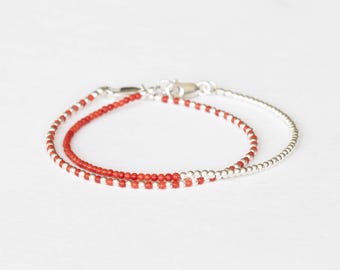 Dainty Italian Coral Bracelet with Sterling Silver, Yellow or Rose Gold Filled, Genuine Untreated Coral