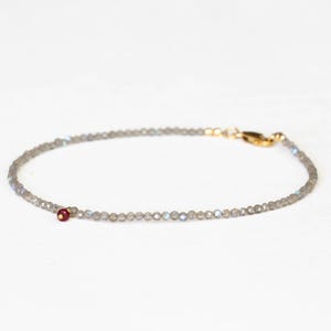 Dainty Labradorite Anklet with Ruby Accent, Natural Genuine Gemstone Jewelry