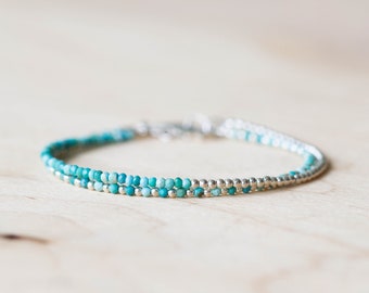 Dainty Turquoise Bracelet, Sterling Silver or Rose Gold Filled, Delicate Arizona Mined Stacking Jewelry, Single or Set