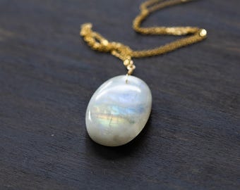 Rainbow Moonstone Pendant Necklace on Sterling Silver, Gold Filled or Rose Gold Filled Chain