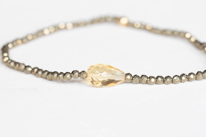 Dainty Pyrite Stretch Bracelet with Citrine, Delicate Beaded Multi Gemstone Jewelry image 4