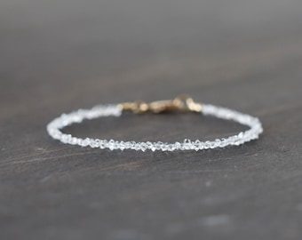 Dainty Herkimer Diamond Bracelet, Tiny Double Terminated Quartz Jewelry, Dainty April Birthstone