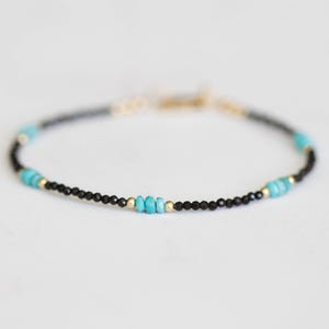 Dainty Black Spinel Bracelet with Genuine Turquoise, Natural Gemstone Jewelry image 6