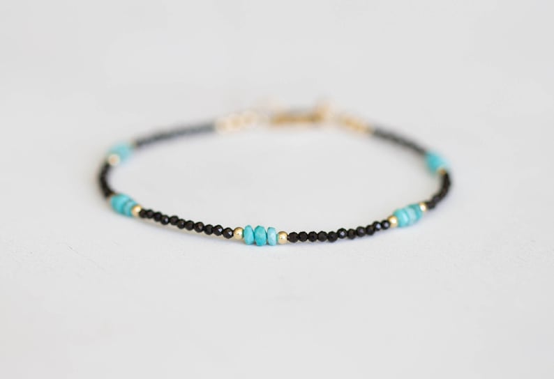 Dainty Black Spinel Bracelet with Genuine Turquoise, Natural Gemstone Jewelry image 6