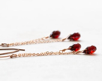 Garnet Drop Dangle Earrings, Red Gemstone Jewelry, Delicate Sterling Silver or Rose Gold Filled Earrings, January Birthstone