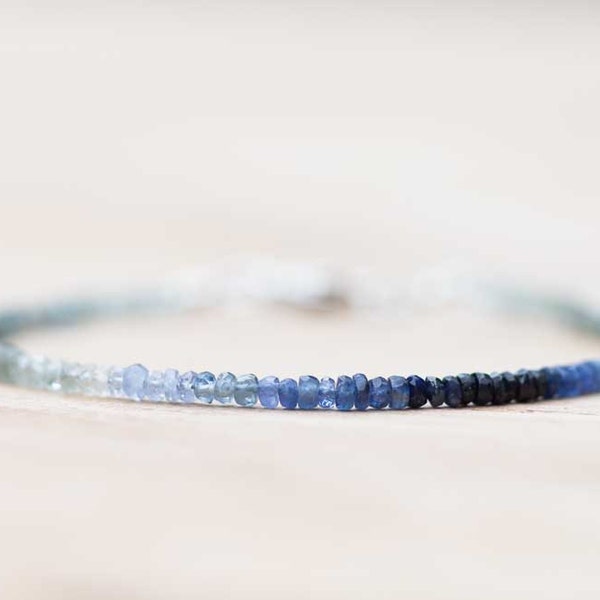 Delicate Moss Aquamarine & Sapphire Bracelet, Multi Gemstone Stacking Bracelet, Moss Aquamarine Bracelet, Rose Gold Fill Sterling Silver