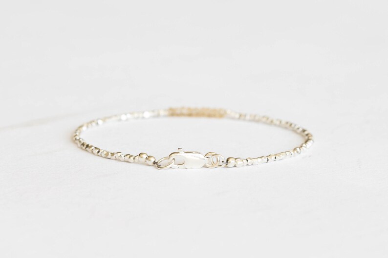 Dainty Fine Silver Bracelet with Imperial Topaz, Skinny Karen Hill Tribe Silver Stacking Bracelet image 4