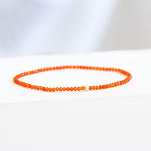 Dainty Carnelian Stretch Bracelet, Beaded Red Orange Gemstone Stacking Jewelry