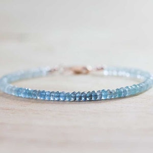 Moss Aquamarine Bracelet, Shaded Beaded Aquamarine Jewelry, Dainty March Birthstone Stackable Bracelet