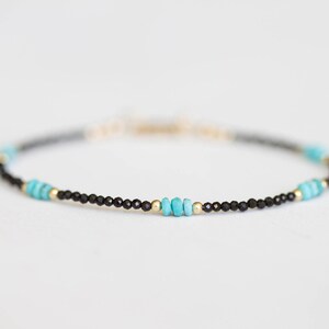 Dainty Black Spinel Bracelet with Genuine Turquoise, Natural Gemstone Jewelry image 4