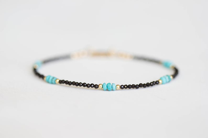 Dainty Black Spinel Bracelet with Genuine Turquoise, Natural Gemstone Jewelry image 4