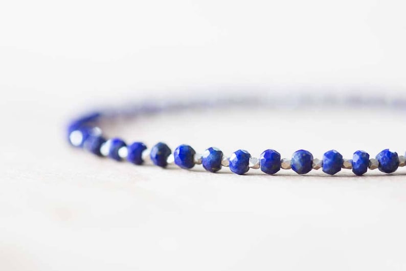 Lapis Bracelet with Rose Gold Fill or Sterling Silver, Stacking Layering Beaded Gemstone Jewelry, Lapis Lazuli Faceted Blue Gemstone image 4