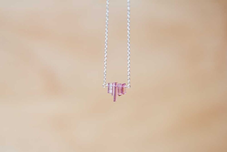 Tiny Pink Tourmaline Crystal Necklace on Sterling Silver, Oxidized Silver or Rose Gold Filled Chain, Delicate Raw Tourmaline Jewelry image 4