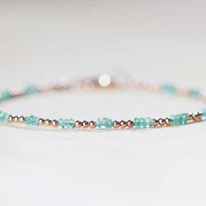 Delicate Emerald Bracelet with Rose Gold Fill or Sterling Silver, Skinny Zambian Emerald Beaded Jewelry, May Birthstone