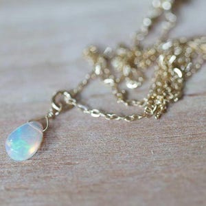 Tiny Opal Pendant on Rose Gold Filled, Oxidized Sterling or Sterling Silver Chain, Delicate Welo Opal Necklace, Genuine Opal Layering image 3