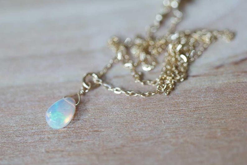Tiny Opal Pendant on Rose Gold Filled, Oxidized Sterling or Sterling Silver Chain, Delicate Welo Opal Necklace, Genuine Opal Layering image 3