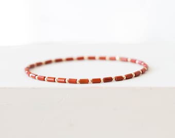 Red Jasper Tube Bead Stretch Bracelet