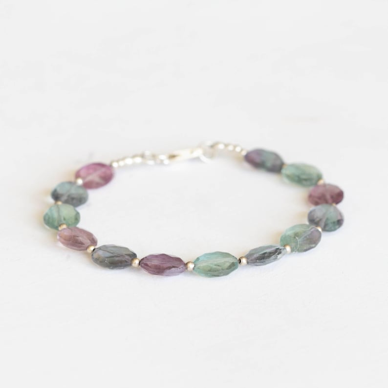 Fluorite Oval Beaded Bracelet with Rose Gold Filled or Sterling Silver image 2