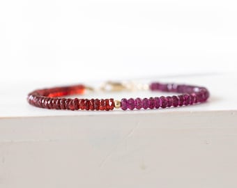 Garnet Bracelet: Red & Rhodolite with Sterling Silver, Yellow or Rose Gold Filled