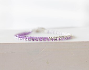 Amethyst Bracelet Set, Sterling Silver or Rose Gold Filled, Delicate Purple Gemstone Jewelry, February Birthstone