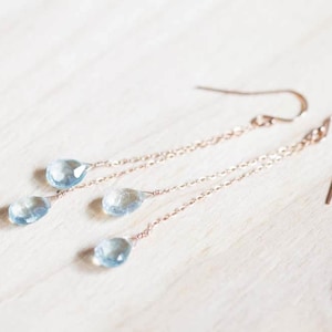 Aquamarine Earrings on Rose Gold Filled or Sterling Silver Earwire, Long Blue Genuine Gemstone Dangle Earrings, March Birthstone Jewelry