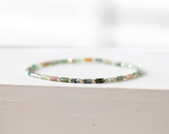 Indian Agate Tube Bead Stretch Bracelet