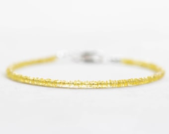 Yellow Sapphire Bracelet, Dainty September Shaded Birthstone Jewelry, Sterling Silver or Rose Gold Fill