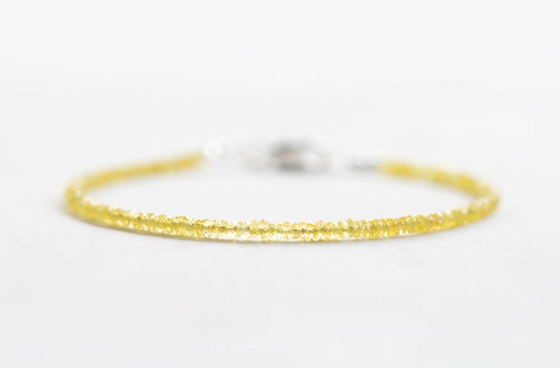 Yellow Sapphire Bracelet, Dainty September Shaded Birthstone Jewelry, Sterling Silver or Rose Gold Fill image 1