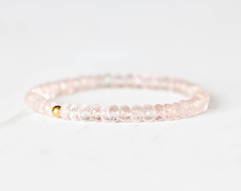 Rose Quartz Stretch Bracelet, Beaded Genuine Pale Pink Gemstone Jewelry