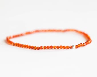Dainty Red Agate Stretch Bracelet, Beaded Orange Gemstone Stacking Jewelry, Genuine Crystal