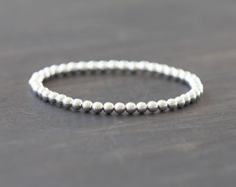 4mm Sterling Silver Beaded Stretch Bracelet