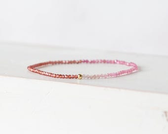 Dainty Garnet & Pink Tourmaline Stretch Bracelet